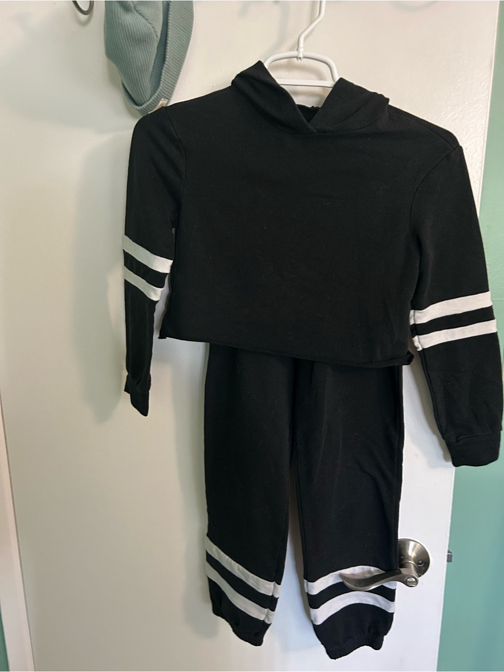 Kids Black Hoodie Set with White Stripes